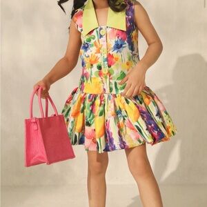 Floral Kids Dress with Lime Collar